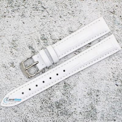 Каишка за часовник Hightone HT16-279, Кожена, Бяла, 16мм