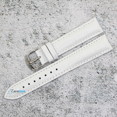 Каишка за часовник Hightone HT18-313V, Кожена, Бяла, 18мм