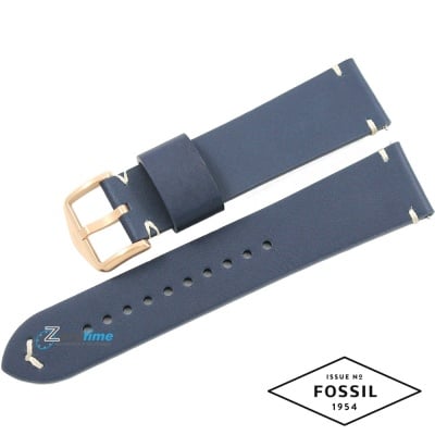 Каишка за часовник FOSSIL FS5404, FS5274, Кожена, Тъмно синя, 22мм Изображение 1