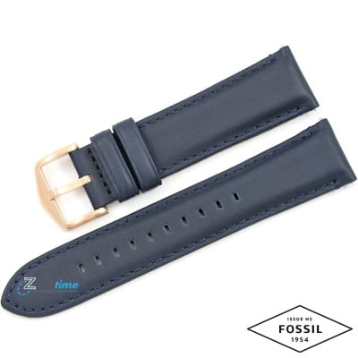 Каишка за часовник FOSSIL FS4835, Кожена, Тъмно синя, 22мм Изображение 1